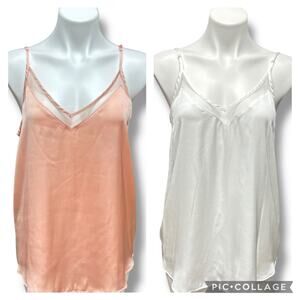 Tank Top Cami Lot Sz L Bundle of 2 Basics Capsule Summer Sheer Satin Shinestar